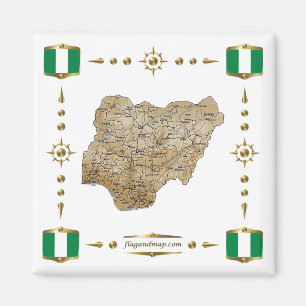 Imán Mapa de Nigeria + Magnate de banderas