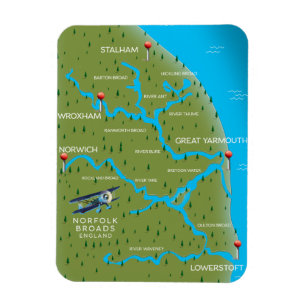 Imán Mapa de Norfolk Broads Inglaterra.