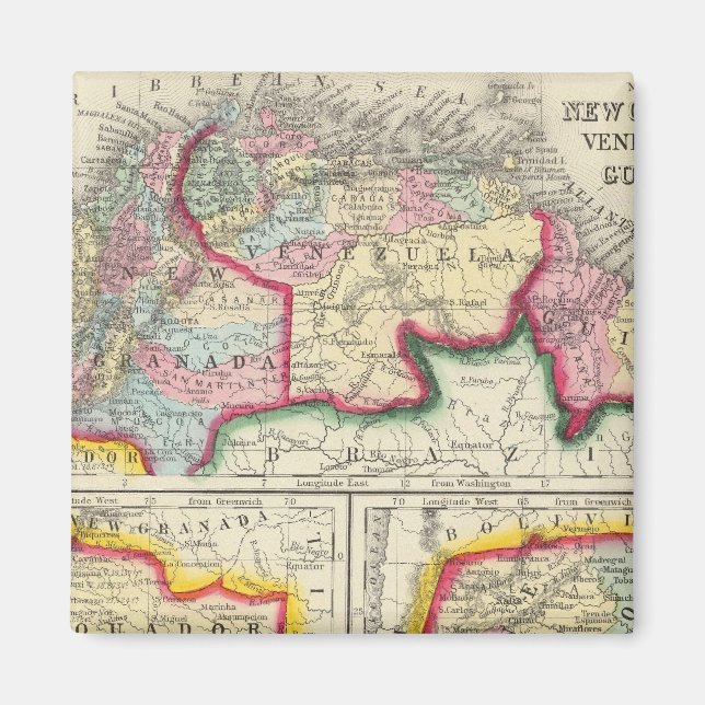 Imán Mapa De Nueva Granada, Venezuela Y Guyana (Frente)
