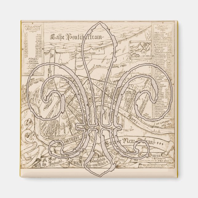 Imán Mapa de Nueva Orleans con flores (Frente)