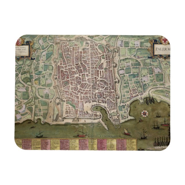 Imán Mapa de Palermo, de 'Civitates Orbis Terrarum' por (Horizontal)