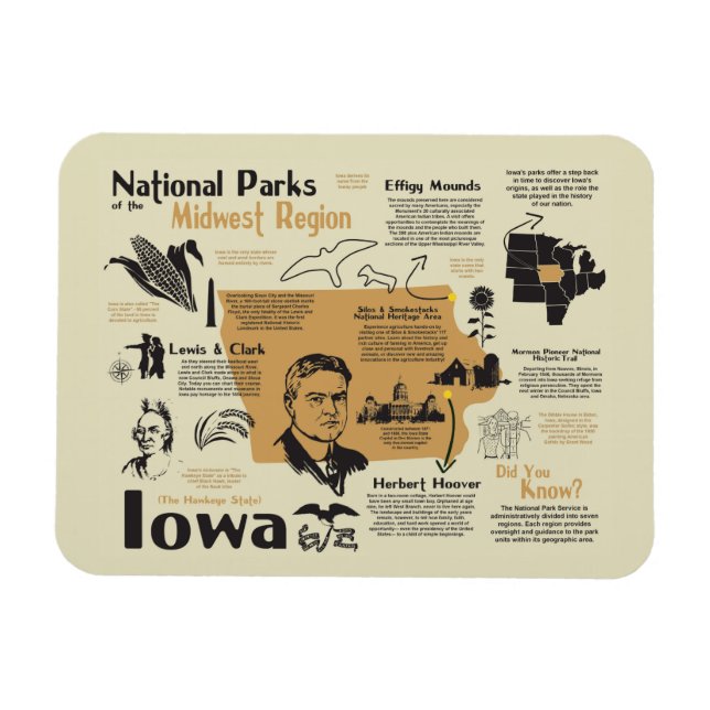 Imán Mapa de Parques Nacionales de Iowa (Horizontal)