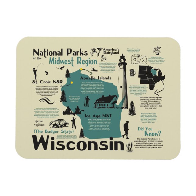 Imán Mapa de Parques Nacionales de Wisconsin (Horizontal)