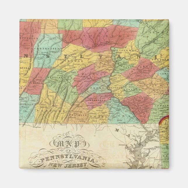 Imán Mapa De Pennsylvania New Jersey Y Delaware (Frente)
