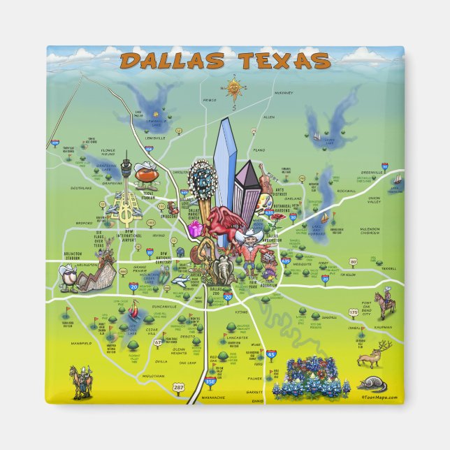 Imán Mapa de Personalizados de Dallas Texas (Frente)