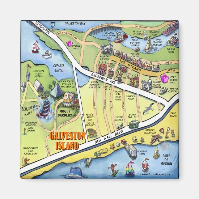 Imán Mapa de Personalizados de Galveston Texas (Frente)