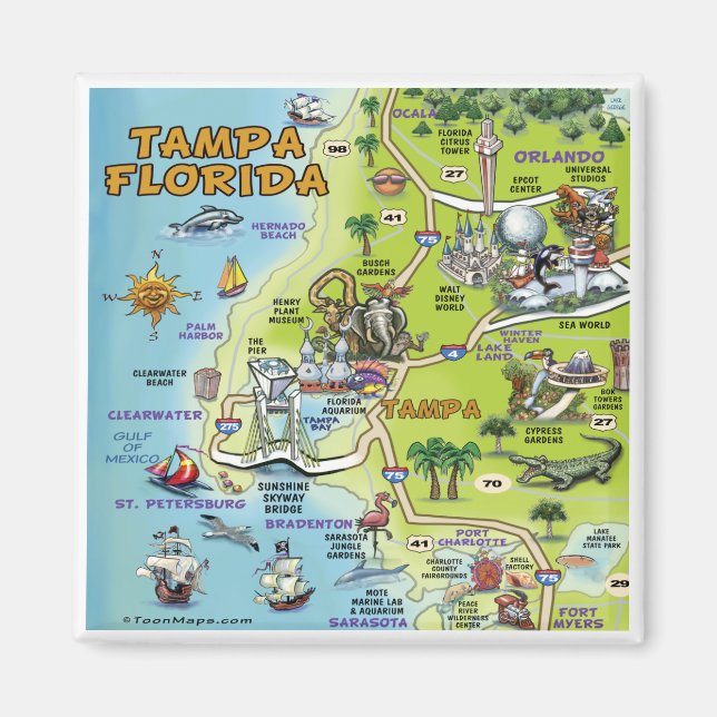 Imán Mapa de Personalizados de Tampa Florida (Frente)