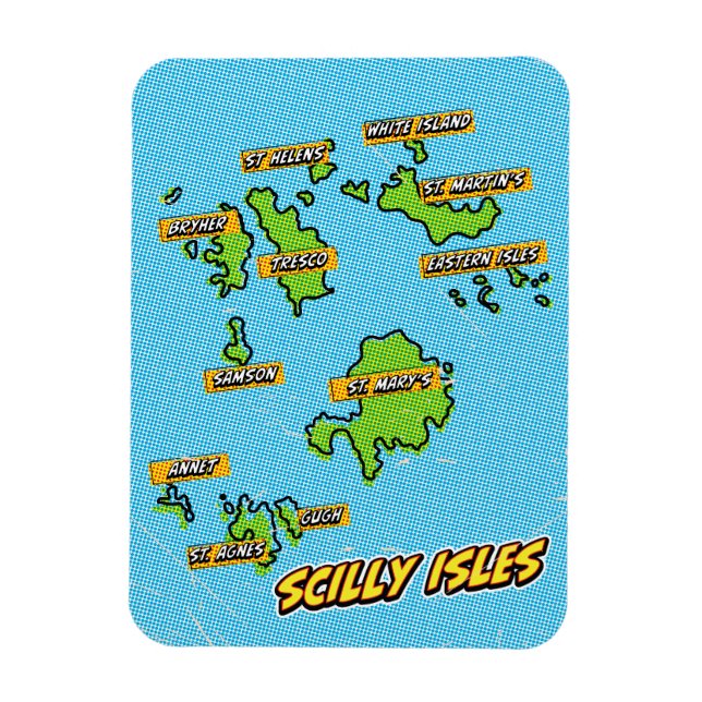 Imán Mapa de Pop Art Illustrated Scilly Isles (Vertical)