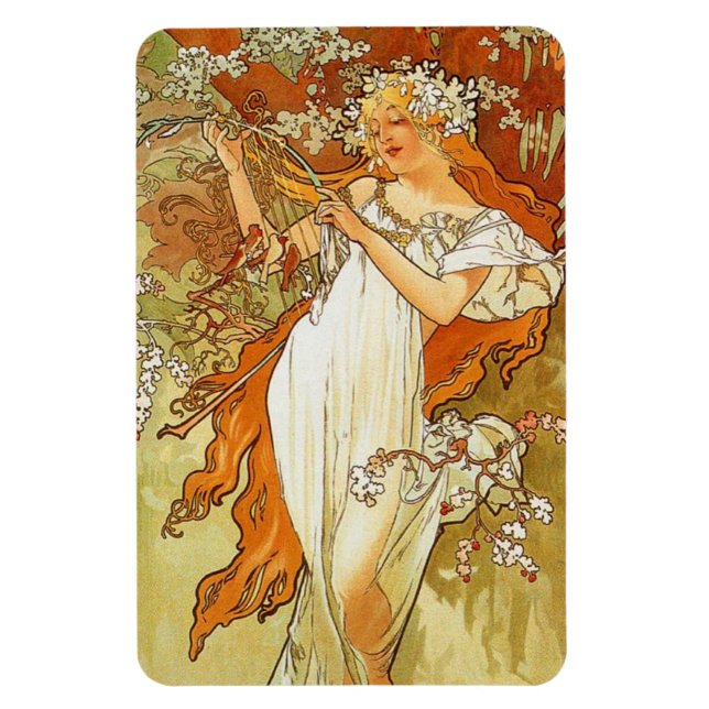 Imán Mapa de primavera de Art Nouveau Alphonse Mucha (Vertical)