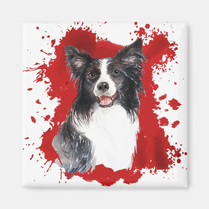 Imán Mapa de resumen rojo de perro collie de borde