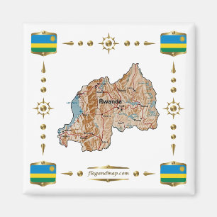 Imán Mapa de Ruanda + Mapa de Banderas