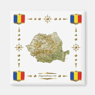 Imán Mapa de Rumania + Mapa de banderas