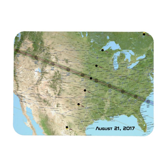 Imán Mapa de rutas de eclipse solar total 2017 (Horizontal)