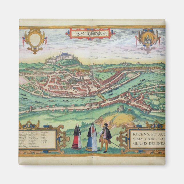 Imán Mapa de Salzburgo, de 'Civitates Orbis Terrarum' b (Frente)