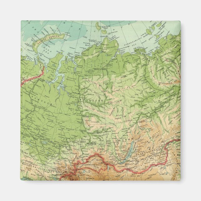 Imán Mapa de Siberia con rutas de navegación (Frente)