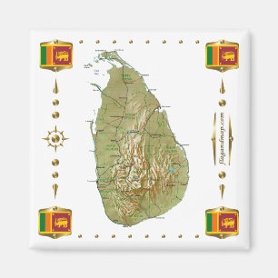 Imán Mapa de Sri Lanka + Mapa de bandera