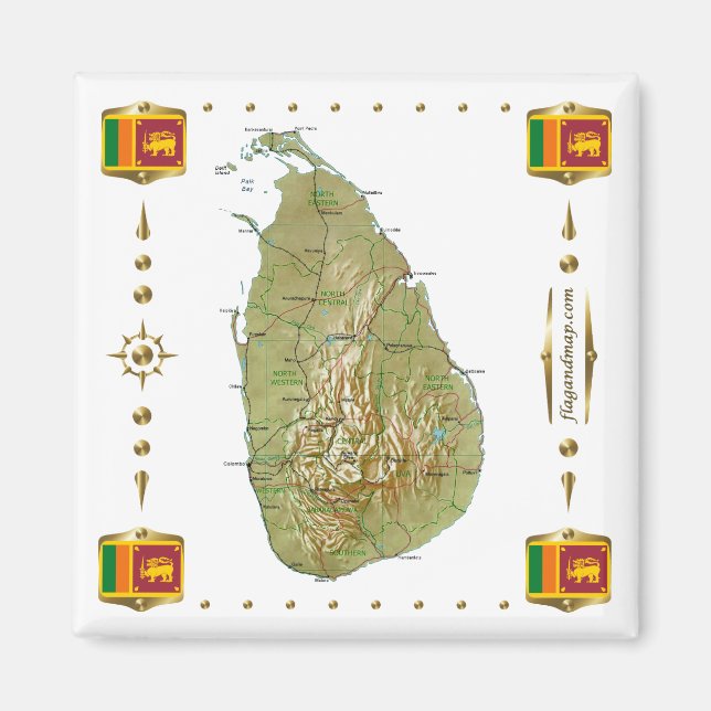 Imán Mapa de Sri Lanka + Mapa de bandera (Frente)