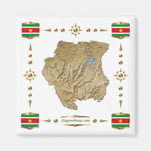 Imán Mapa de Surinam + Magnate de banderas
