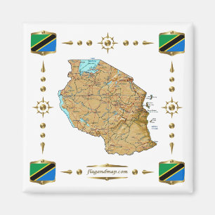 Imán Mapa de Tanzania + Magnate de banderas