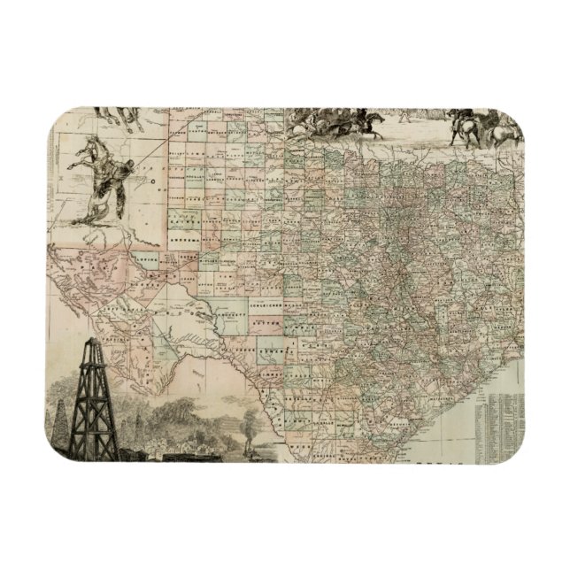 Imán Mapa de Texas con fronteras del condado (Horizontal)