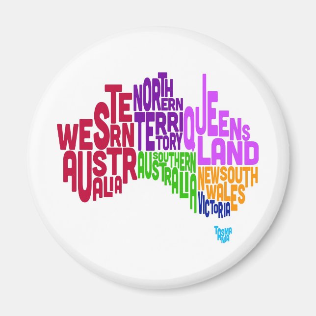 Imán Mapa de texto tipográfico de Australia (Frente)