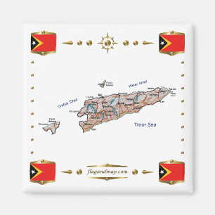 Imán Mapa de Timor Oriental + Mapa de Banderas