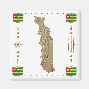 Imán Mapa de Togo + Magnate de banderas