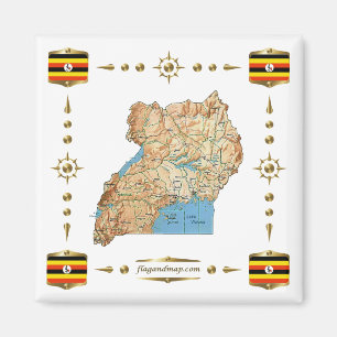 Imán Mapa de Uganda + Mapa de bandera