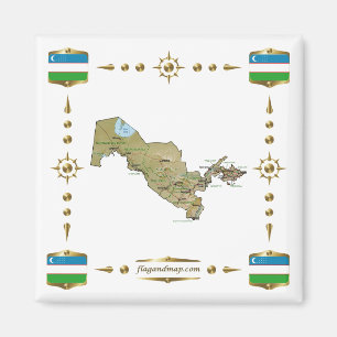Imán Mapa de Uzbekistán + Magnate de banderas