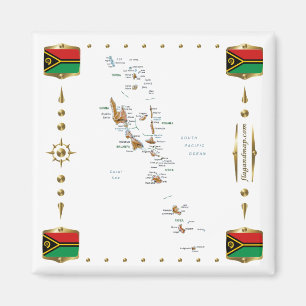 Imán Mapa de Vanuatu + Mapa de banderas