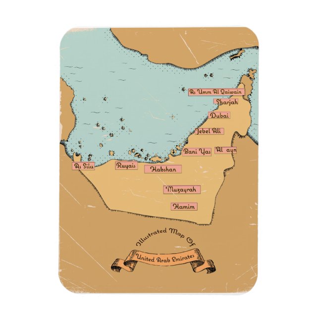 Imán Mapa de viaje antiguo de Baréin (Vertical)