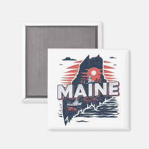 Imán Mapa de viaje del estado de Maine Vintage USA