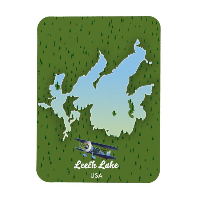 Imán Mapa de viaje del lago Leech (Vertical)