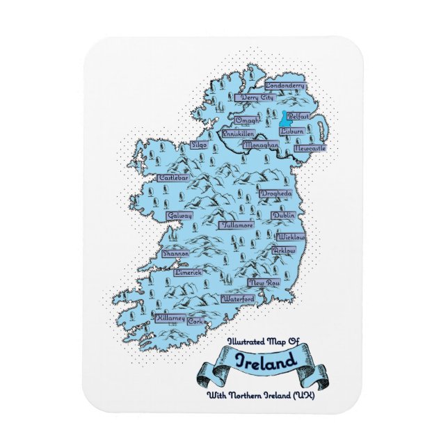 Imán Mapa de viaje ilustrado de Irlanda (Vertical)