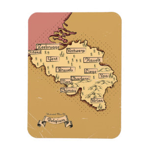 Imán Mapa de viajes de Bélgica Vintage