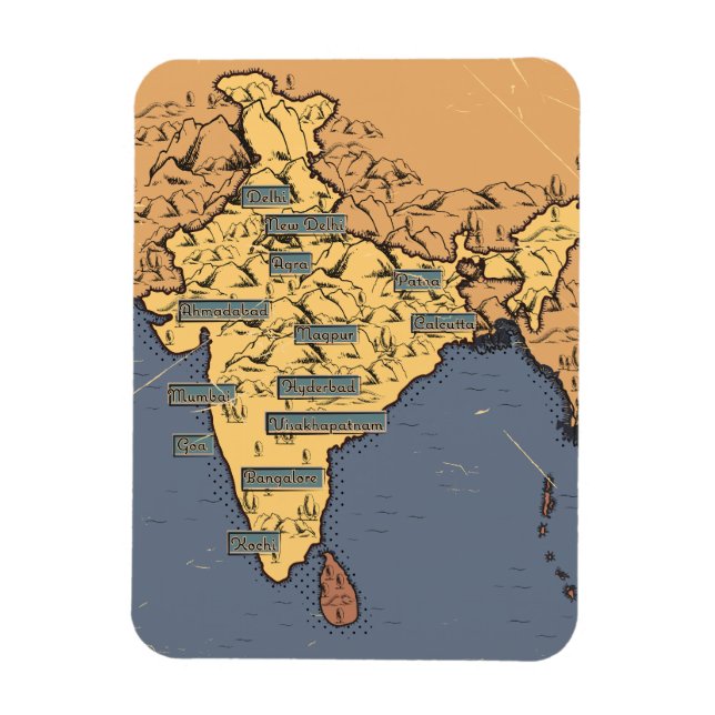 Imán Mapa De Viajes Ilustrado De India (Vertical)