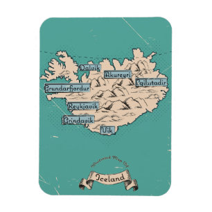 Imán Mapa de viajes ilustrado de Islandia