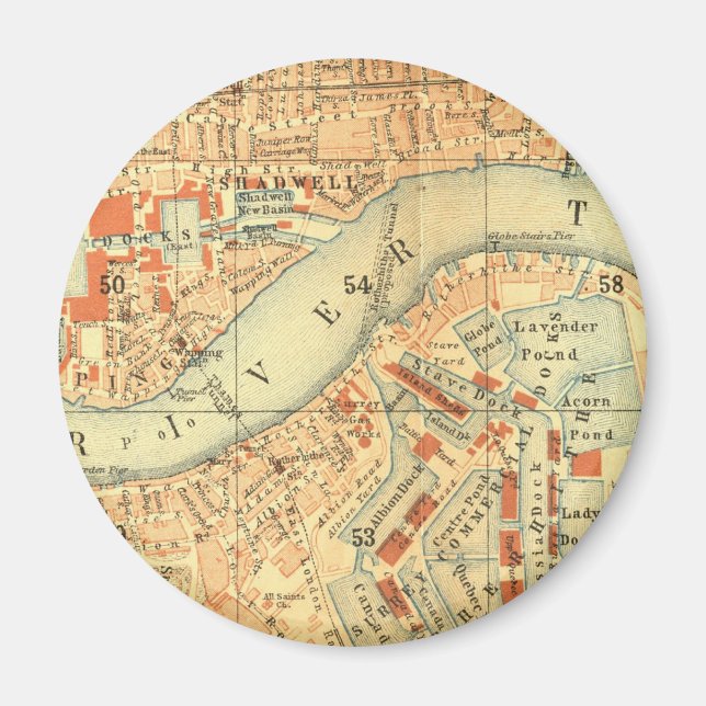 Imán Mapa de Vintage del Támesis de Londres (Frente)