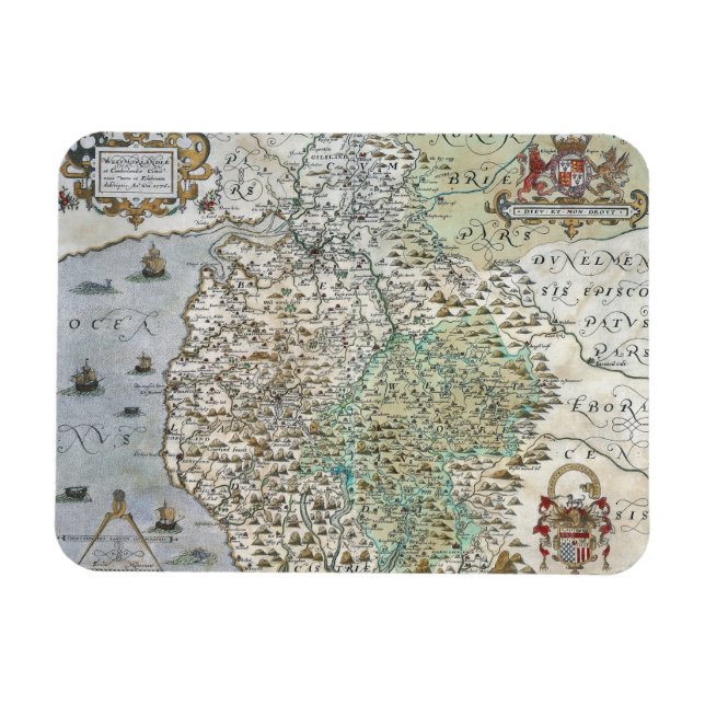 Imán Mapa de Westmorland y Cumberland | 1576 (Horizontal)
