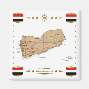 Imán Mapa de Yemen + Mapa de bandera