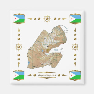 Imán Mapa de Yibuti + Magnate de banderas