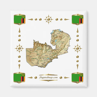 Imán Mapa de Zambia + Magnate de banderas