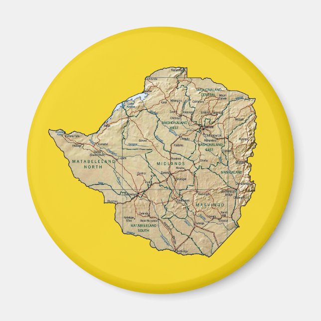 Imán Mapa de Zimbabue (Frente)