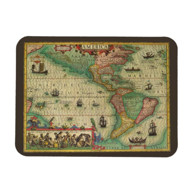 Imán Mapa del Antiguo Mundo de las Américas por Hondius (Horizontal)