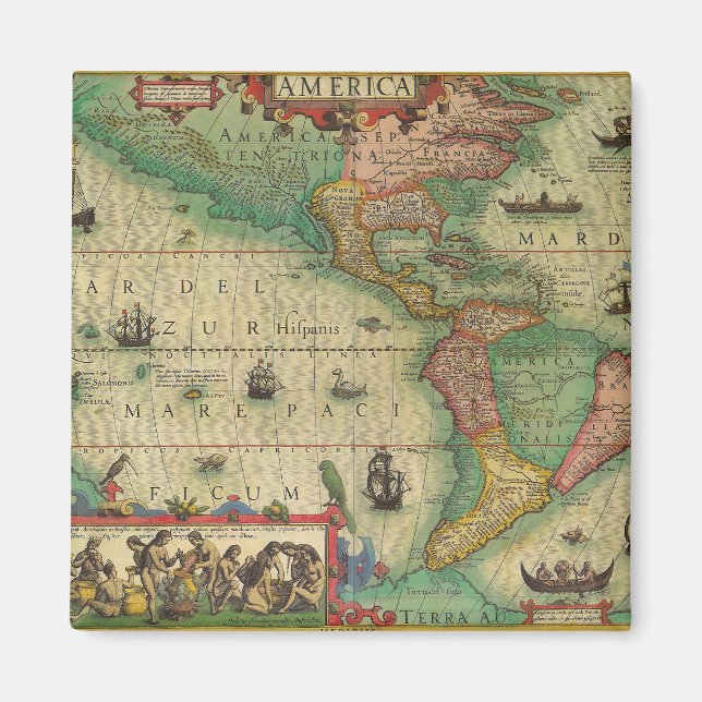 Imán Mapa del Antiguo Mundo de las Américas por Hondius (Frente)