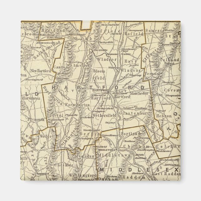 Imán Mapa del Atlas de Connecticut (Frente)