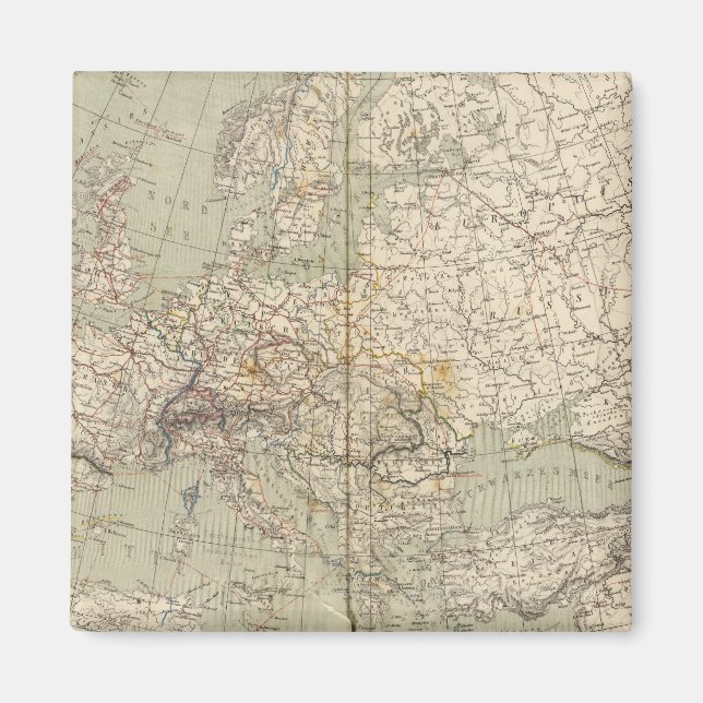 Imán Mapa del Atlas de Europa que muestra los ferrocarr (Frente)