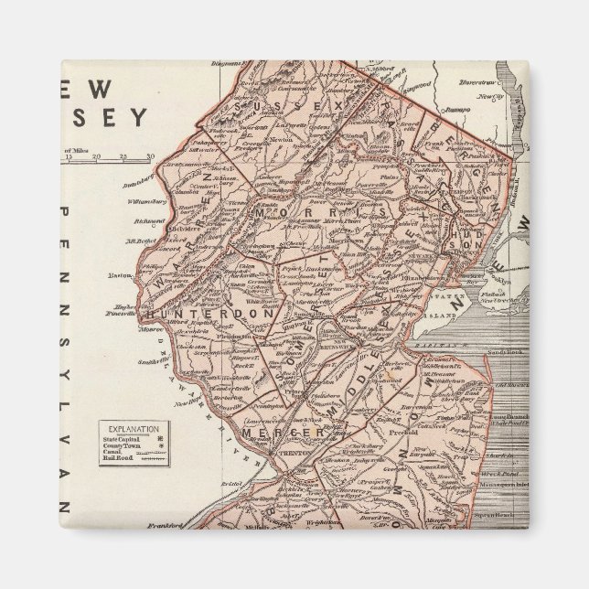 Imán Mapa del Atlas de Nueva Jersey (Frente)