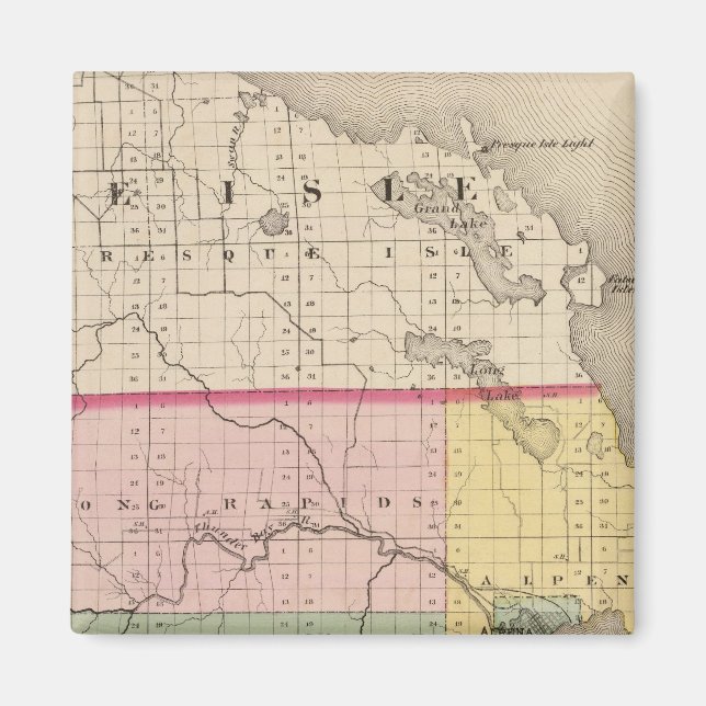 Imán Mapa del condado de Alpena, Michigan (Frente)