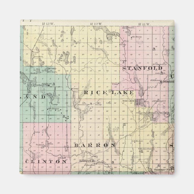 Imán Mapa del condado de Barron, estado de Wisconsin (Frente)